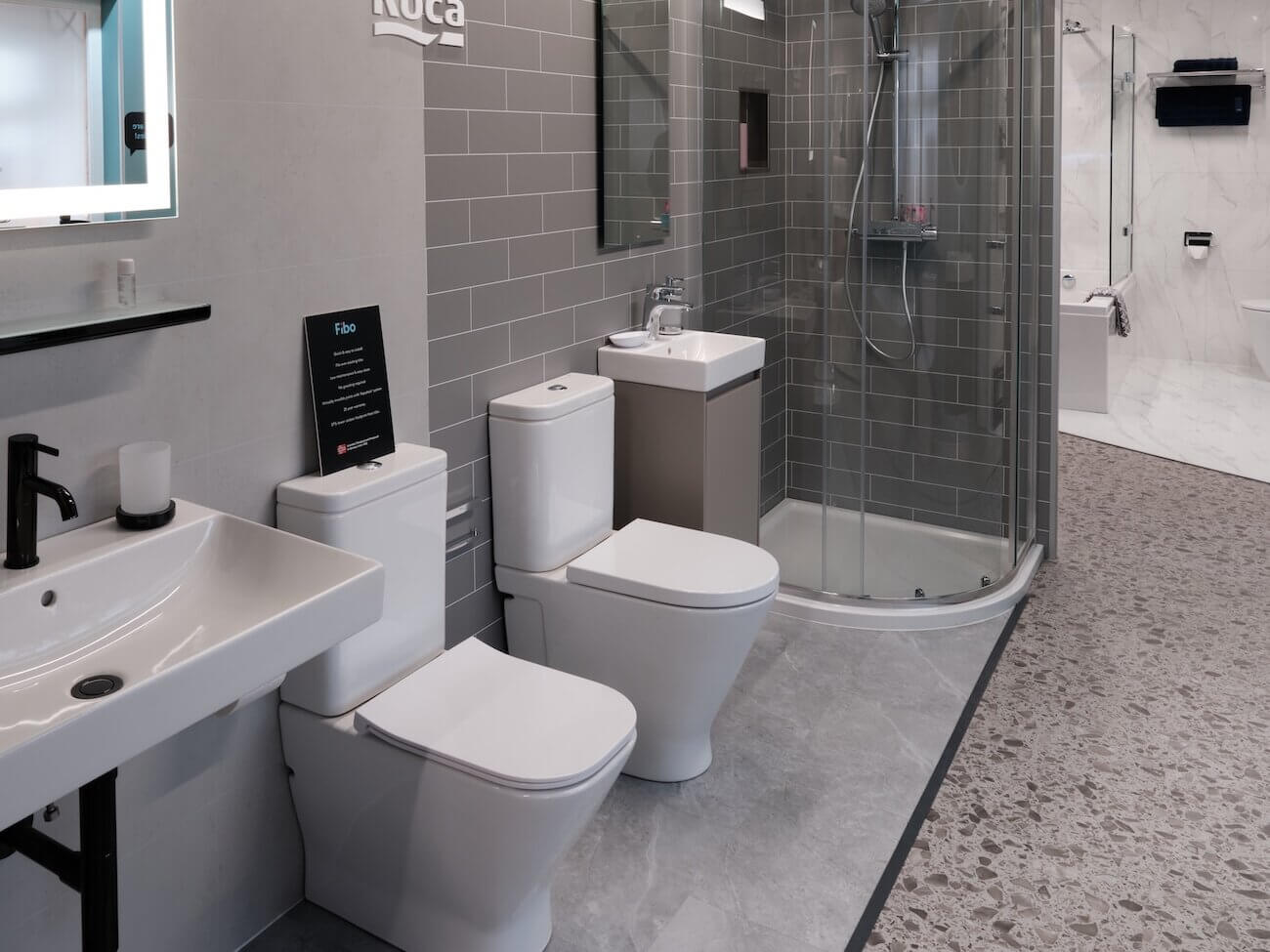 A photograph of Joe Barber's new bathroom showroom at Wren Nest Road, Glossop.