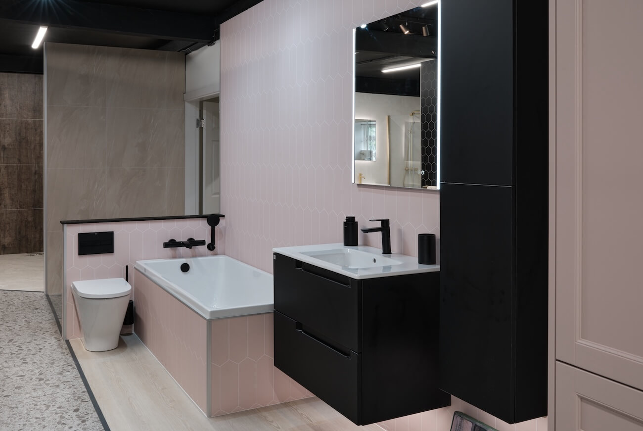 A photograph of Joe Barber's new bathroom showroom at Wren Nest Road, Glossop.