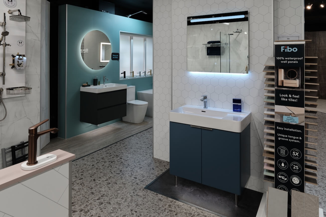 A photograph of Joe Barber's new bathroom showroom at Wren Nest Road, Glossop.