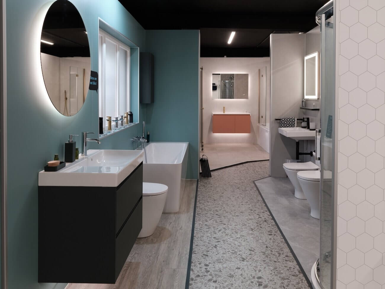 A photograph of Joe Barber's new bathroom showroom at Wren Nest Road, Glossop.